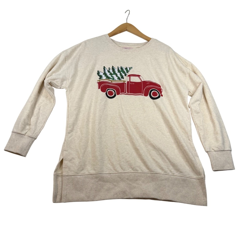 Teddi Rose Christmas Red Truck Tree Sweatshirt Oatmeal Heather Medium